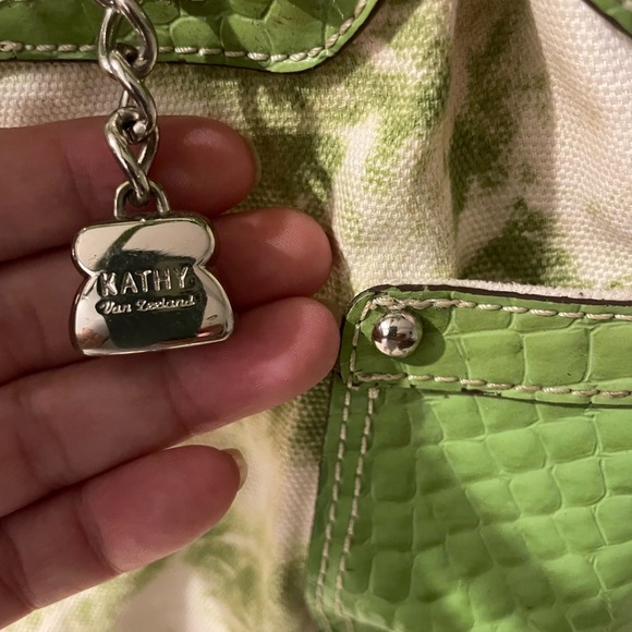 Kathy Van Zeeland Green and Cream Tote Bag Y2K - Picture 6 of 10